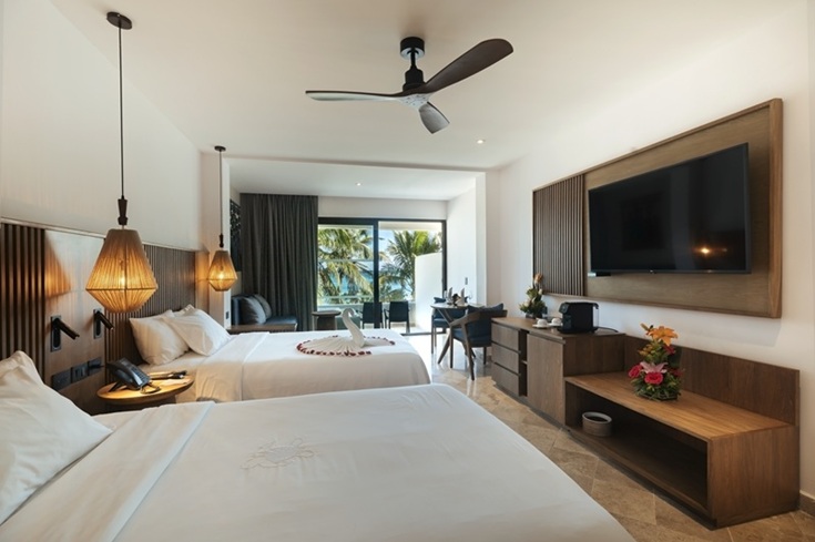 Luxury Ocean Front Junior Suite balcony overlooking the Caribbean Sea Riviera Maya